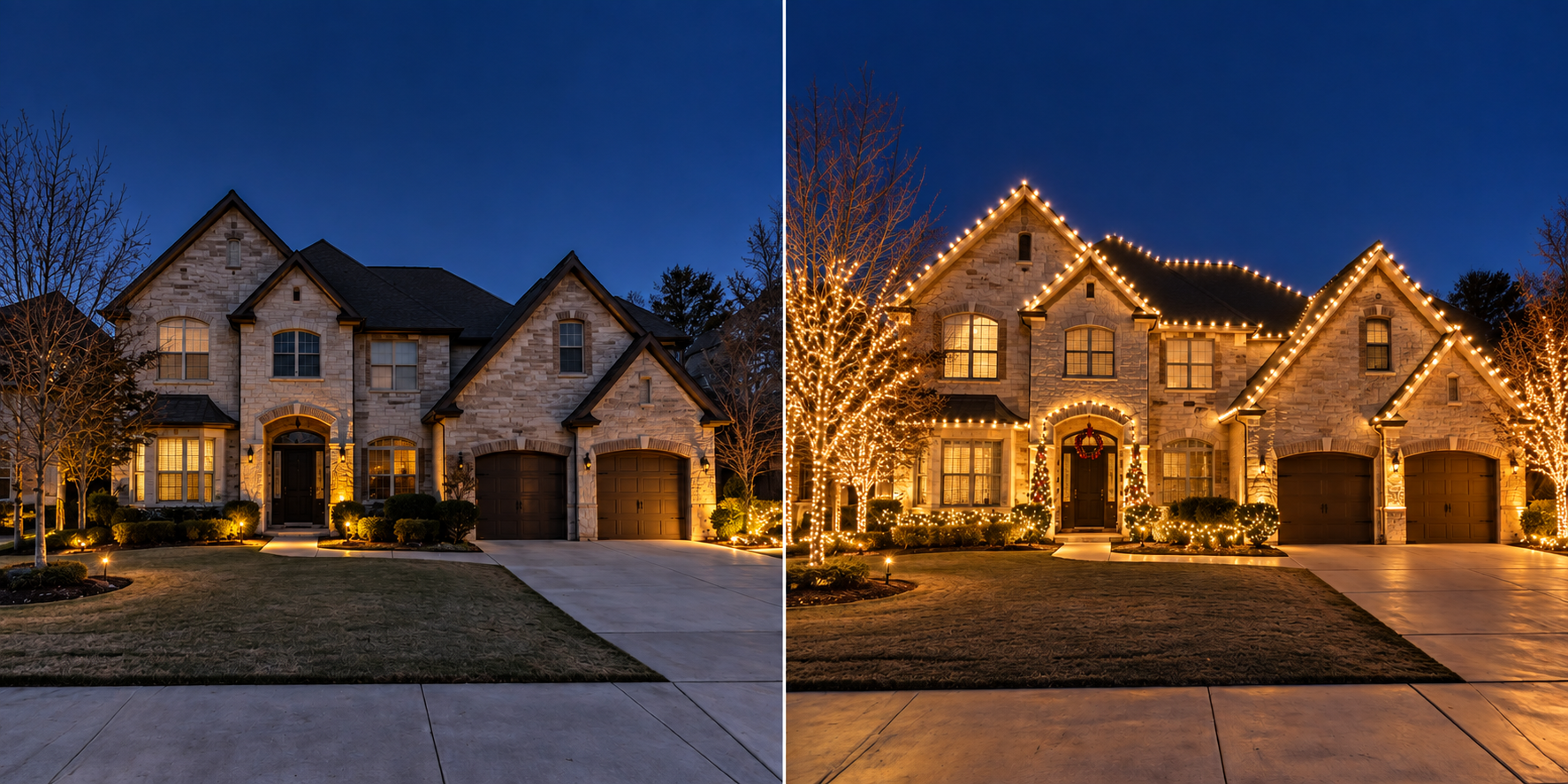 Home before Christmas lighting installation